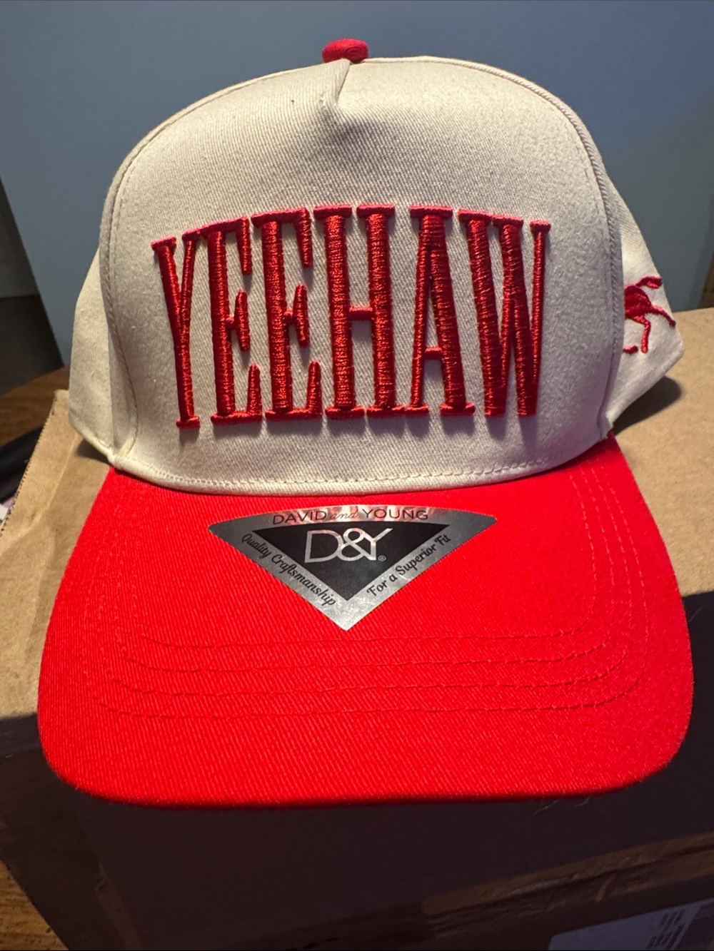 David and Young Red and Cream 'YEEHAW' Embroidered Trucker Hat